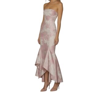 Lovers + Friends Sz L Women's Pink Floral Jacquard Ruffle Formal Cocktail Gown
